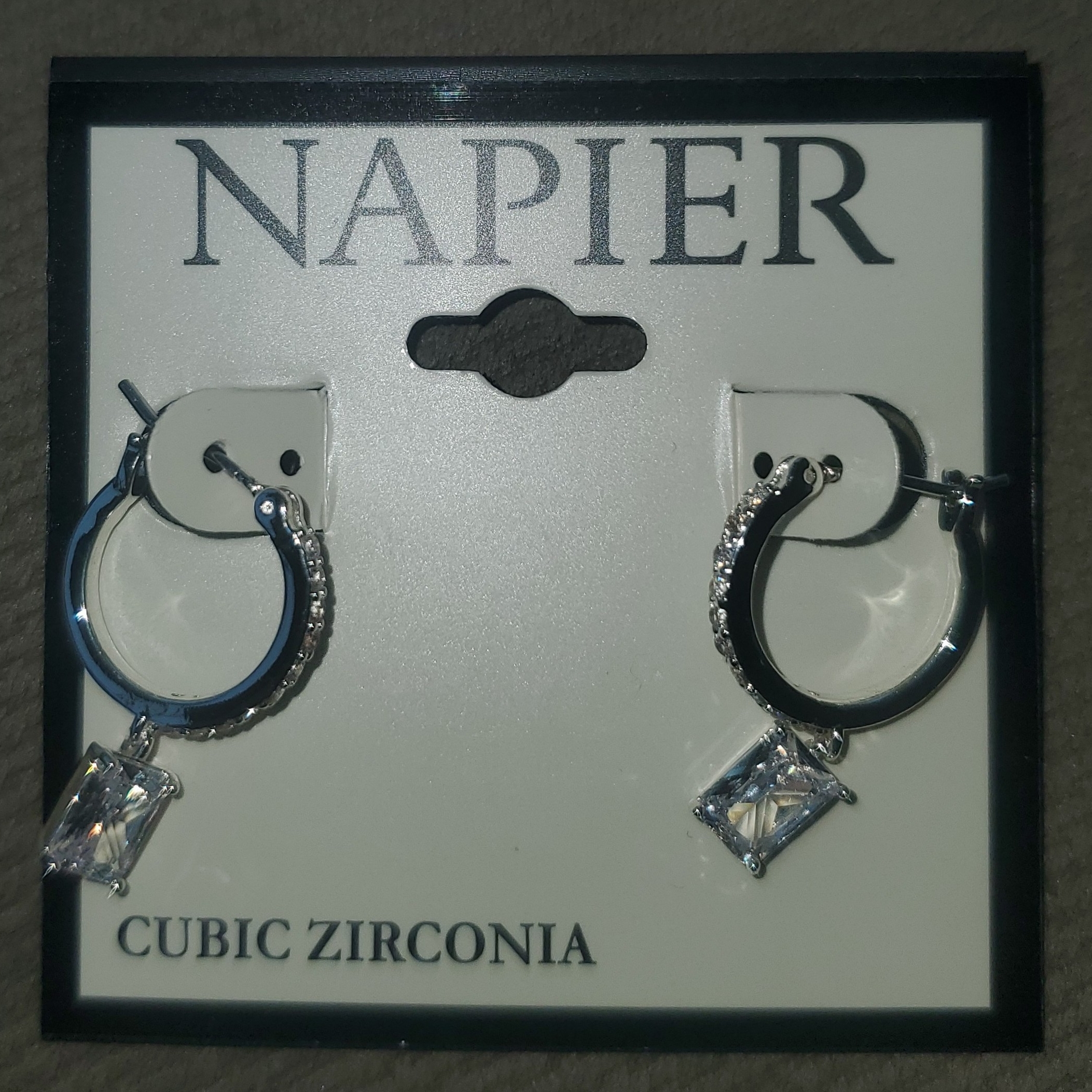 Napier Silver Hoop Earrings With Cubic Zirconia 18$